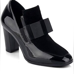 Chunky Patent Heeled Loafer with Bow and Square Toe Pumps/Dress Shoes
